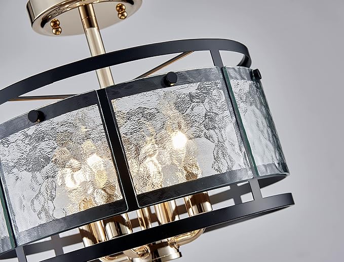 AGV LIGHTING Ceiling Light Fixture, Semi Flush Ceiling Light, 4-Lights, Hazy GlassMatte Black & Shine Gold Finish, D12 x H8 inch