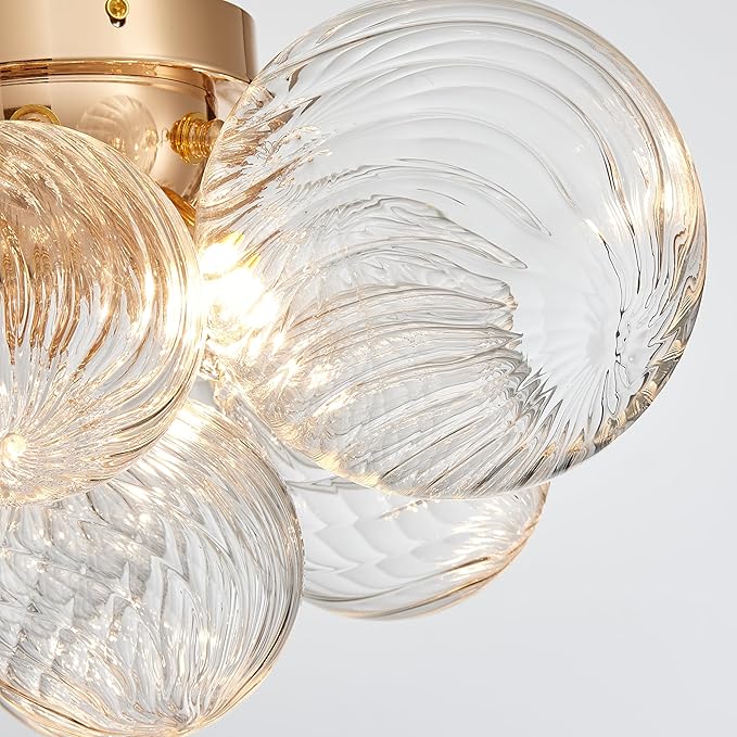 Shrine Lighting Gold Bubble Glass Ceiling Light, Flush Mount Ceiling Light for Living Room, D18'' x H9'', G9*4 Sockets, Globe Glass Shade & Gold Finish Frame