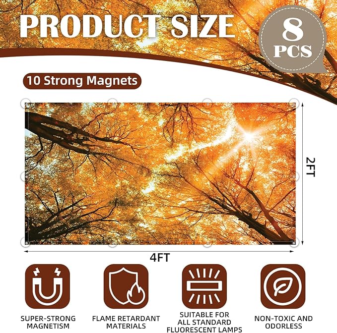 ANGSYLTH 8 Pcs Fluorescent Light Covers - 4 x 2 Feet Covers for Ceiling Lights, 8 x 10 Magnetic Light Filters for Classroom, Office, Hospitals