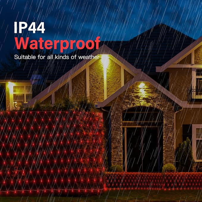 woohaha Outdoor Christmas Net Lights, 9.8FTx6.6FT 192 LED Plug-in Mesh Lights with 8 Lighting Modes, Connectable Light for Bush Christmas Garden Tree Holiday Wedding Party Decor, Red