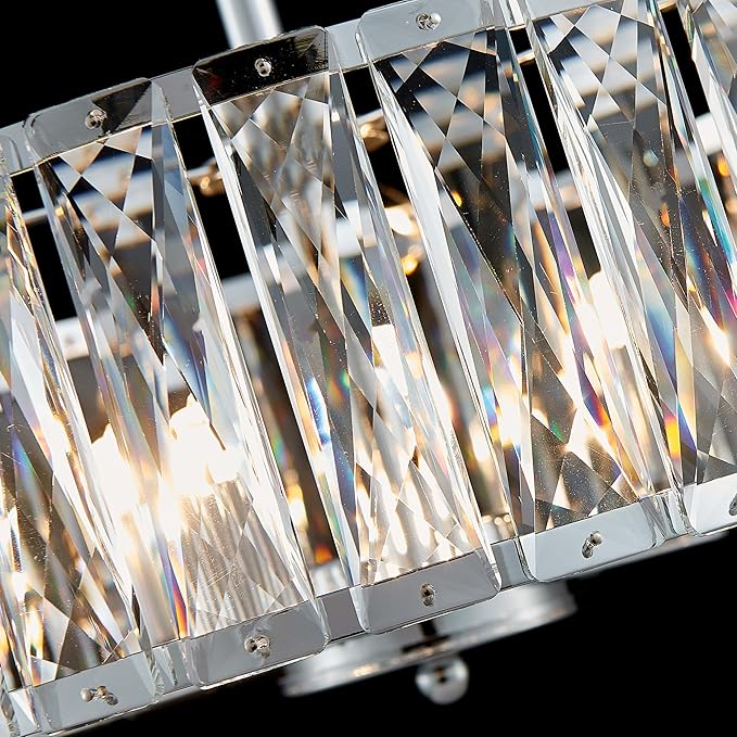 K9 Crystal Chandeliers, 4-Light Modern Pendant Light Fixture for Living Room, Dinning Room, D15 × H9~47inch(Adjustable Height), Chrome Finish Frame & K9 Crystal