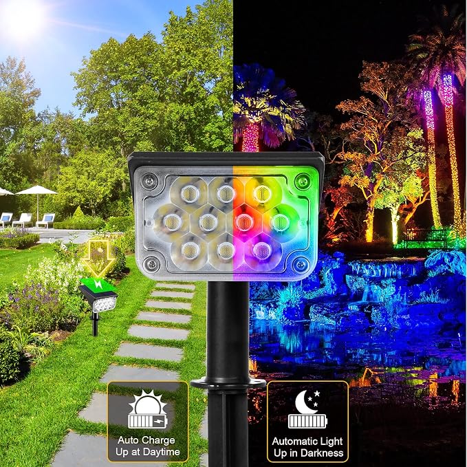 T-SUNUS 8 Pack Solar Color Landscape Spotlights, IP65 Waterproof Solar Powered Spot Light Wall Lights, 2-in-1 Outdoor Solar Landscaping Light for Yard Garden Driveway Porch Walkway Pool Patio