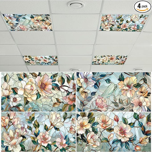 4 Pcs Fluorescent Light Covers for Classroom Ceiling Light 4 x 2 Feet Magnetic Lights Covers Filter Easy Install for Office Hospitals Home Supplies(Retro Magnolia)