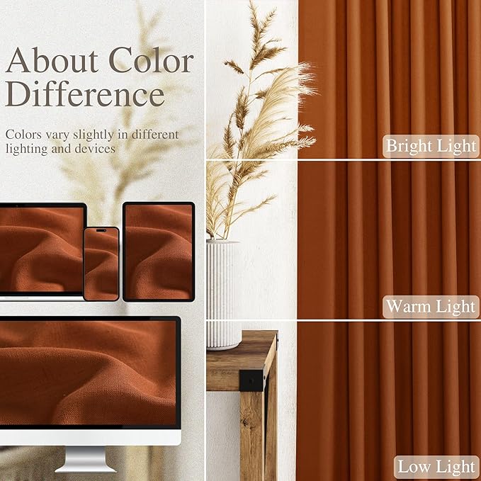 Nanspring Rust Linen Curtains 84 Inch Length 2 Panels Set for Living Room Light Filtering Semi Sheer Curtain Back Tab Rod Pocket Vintage Rustic Luxury Home Decor Drapes for Bedroom Office 52x84