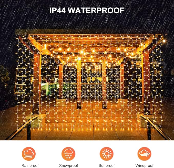 THKFUL Fairy Curtain Lights,20 x6.6FT 408LED Warm White Curtain String Lights Plug in,Backdrop Hanging Fairy Lights Connectable,Waterproof Remote for Bedroom Balcony Garden