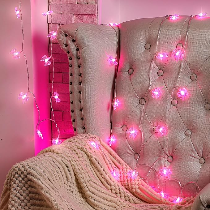Glooglitter Pink Bow String Light Mini Bow Decor for Girl Room 9.84 ft 20 LED Fairy Light String Battery Power Operated Waterproof Cute Twinkle Decor for Bedroom Wedding Birthday Indoor Outdoor Party