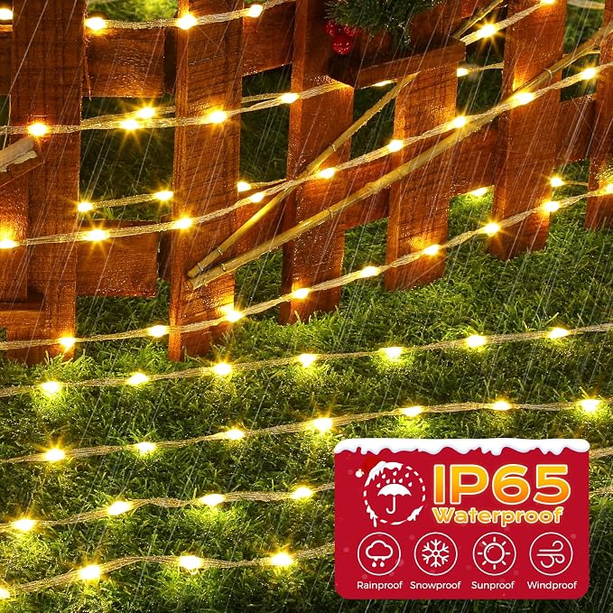 Marchpower Christmas Strip Lights Warm White - 98FT 600LED 9 Modes Chasing Clear Christmas Tree Lights, Waterproof Plug in Xmas Strip Light for Outdoor Indoor House Decor