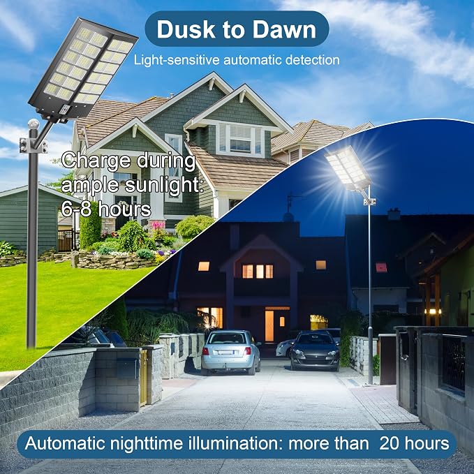 9000W Solar Street Light, Solar Street Lights Outdoor 120000LM, Commercial Parking Lot Light 7000K, Flood Outdoor Lights IP67 Waterproof with Motion Sensor, 3-Year Warranty