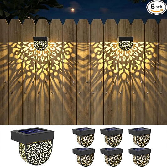 Solar Fence Lights 6 Pack Solar Deck Step Wall Lights Outdoor Waterproof LED Decorations Warm Yellow Light Decorative Lighting for Garden, Front Door, Backyard (Black 1)