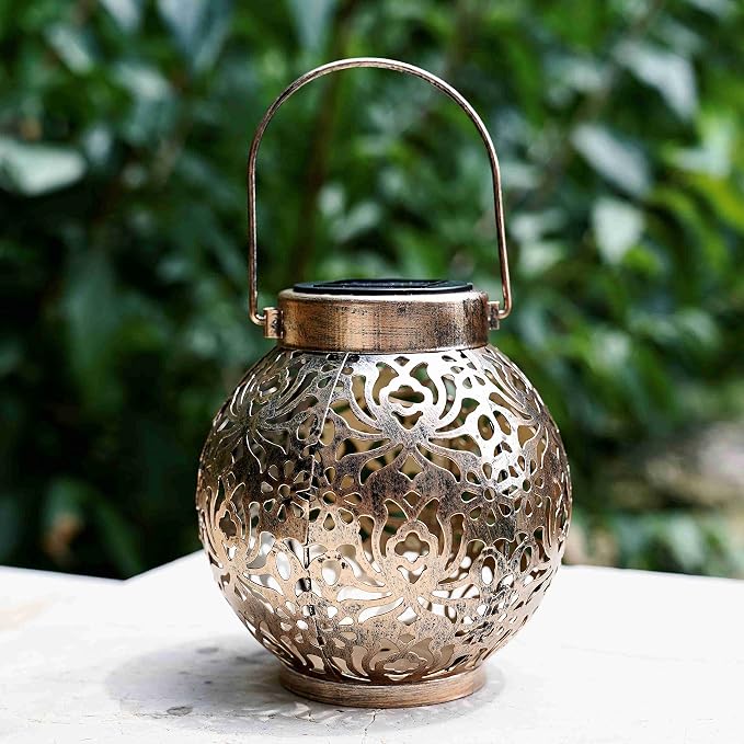 Set of 2 Solar Lanterns Outdoor Hanging Decorative Lights for Garden Patio Porch Decorations. (Bronze)