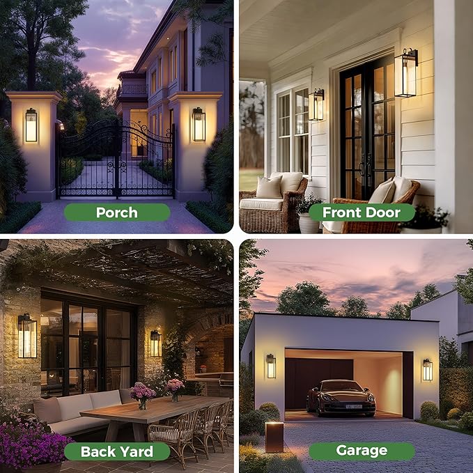 DORESshop 18 Inch Large Size Dusk to Dawn Outdoor Wall Lights, Matte Black Waterproof Anti-Rust Outdoor Light Fixtures Wall Mount with Clear Glass Shade for Porch, Garage, Doorway, 2 Pack