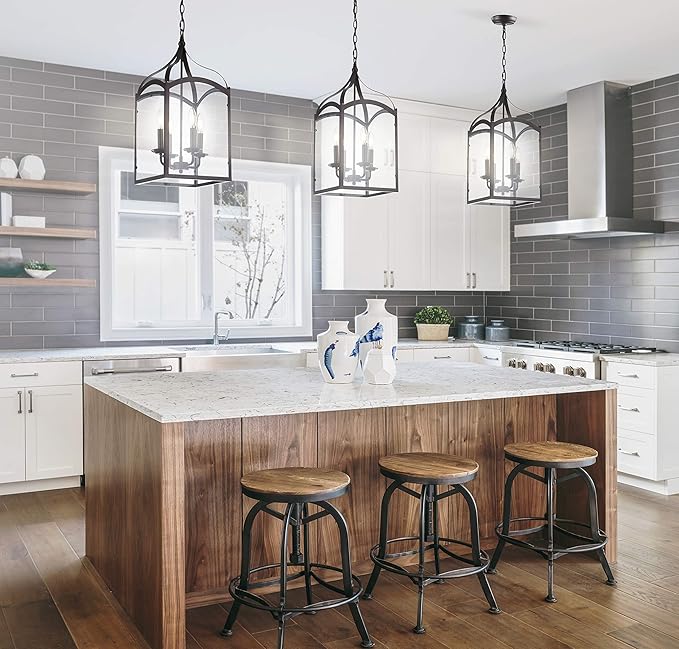 JONATHAN Y 11" Oil Rubbed Bronze 4-Light Traditional Lantern Pendant Light, Metal and Clear Glass Shade, Classic Chandelier for Foyer, Kitchen Island, LED Bulbs Included JYL7403A