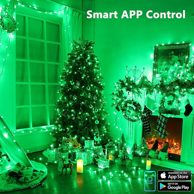 Brizled Smart Red Valentine String Lights/Green St. Patrick's Day Lights, 66FT 200 LED Color Changing Christmas Tree Lights WiFi App & Voice Control, Dimmable Music Sync for Indoor Outdoor Xmas Party
