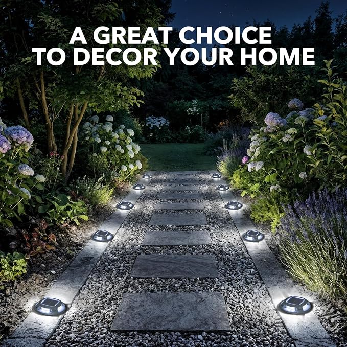 AGPTEK Solar Driveway Lights Outdoor 16 Pack, 2 Color Modes LED Deck Dock Marine Waterproof Security Marker Lights for Step Sidewalk Stair Garden Pathway Walkway Yard(Blue Light/Cool White)