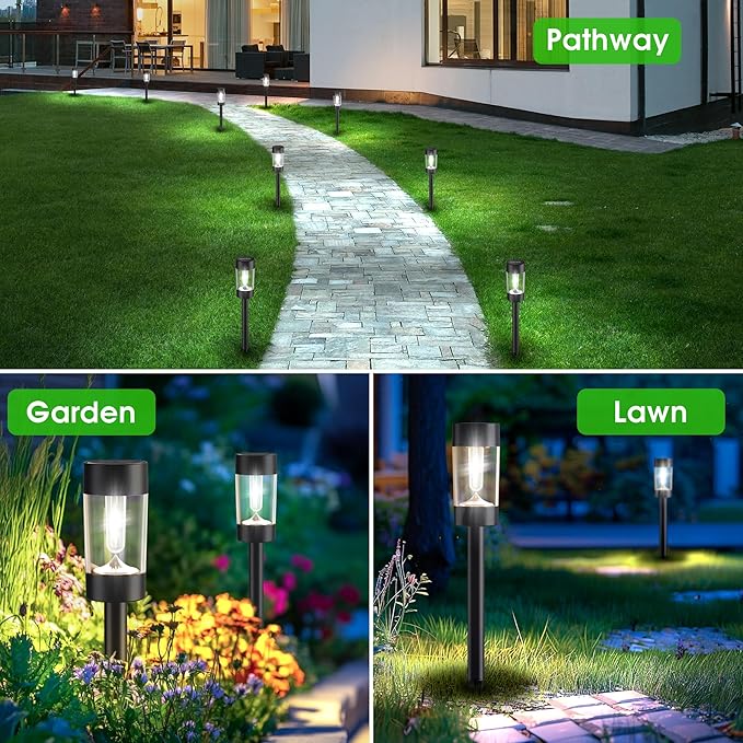 Eyrosa Solar Lights Outdoor, 12 Pack Waterproof Solar Landscape Lighting for Pathway Garden Yard Path Walkway Driveway Lawn Patio Outside Decor, Cool White