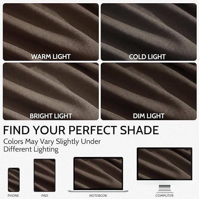 Nanspring Chocolate Linen Blend Light Filtering Back Tab Curtains 102 Inches Long, Semi Sheer Privacy Drapes for Living Room & Bedroom, 52x102 inch, 2 Panels