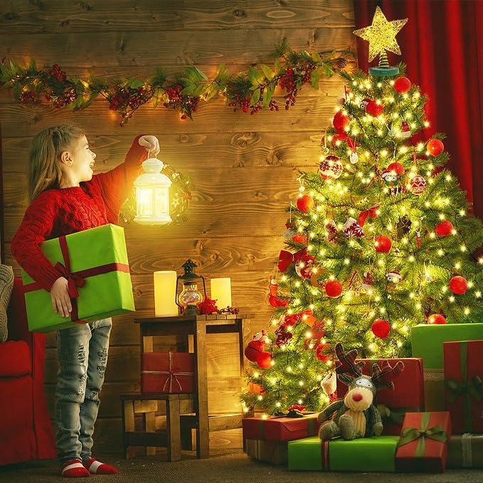 Christmas Tree Lights with Ring 16 Strings 400 LEDs, Xmas String Lights with Timer 6.6FT Easy to Install, Christmas Lights Fairy Tree Light 8 Mode for Xmas Fir Pine Party Decoration Warm White