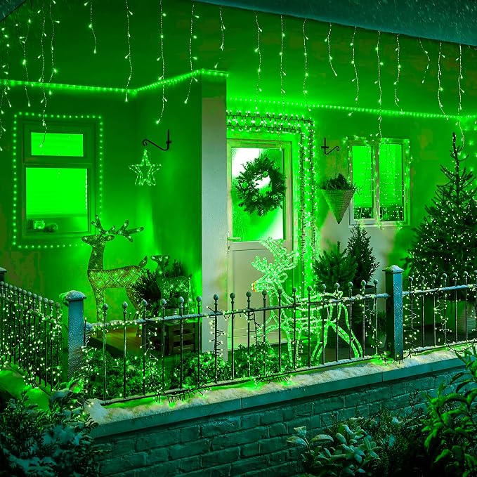 33FT 300 LED Icicle Christmas Lights,Waterproof 8 Modes Plug in Curtain Lights with 50 Drops,Green Christmas String Lights for Indoor&Outdoor,Wedding,Party,Bedroom,Home,Wall Decorations