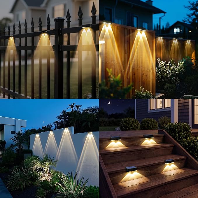 Peasur 12 Pack Solar Fence Lights Outdoor, Deck Light Solar Powered, IP65 Waterproof Led Riling Solar Lights for Outside Step Yard, Warm White