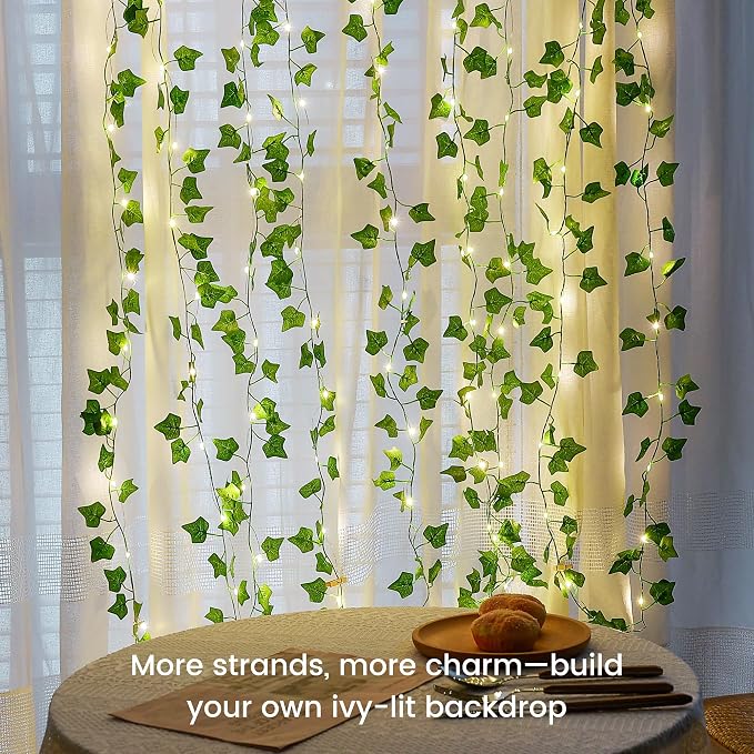 Ivy Vine String Lights, 23FT 73 LED Pre-Wrapped Faux Ivy Garland with Fairy Lights, USB & Battery Powered Leaf Lights for Bedroom Wall, Dorm Room, Classroom Decor, Warm White