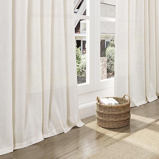 Nanspring Modern Linen Curtains 63 Inch Length for Living Room Light Filtering Semi Sheer Curtain Back Tab Neutral Luxury Modern Farmhouse Decor Linen Blend Drapes for Bedroom 52x63, 2 Panels