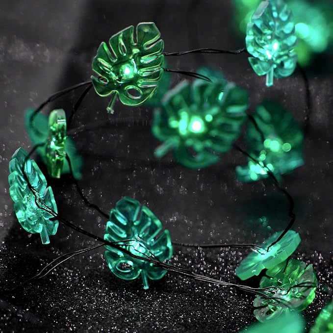 MIYA LIFE Summer Tropical Leaf Lights for Bedroom Battery - Operated Fairy Lights with Remote - Tropical Monstera Green Decor Acrylic Monstera Leaf Decor for Summer Party Home