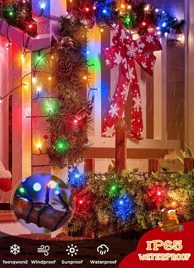 Brightown Solar Christmas Lights Outdoor, 4 Pack Total 184FT 480 LED Solar String Lights Outdoor Waterproof Green Wire with 8 Modes, Solar Fairy Light for Garden Yard Patio Party Decors, Multicolor