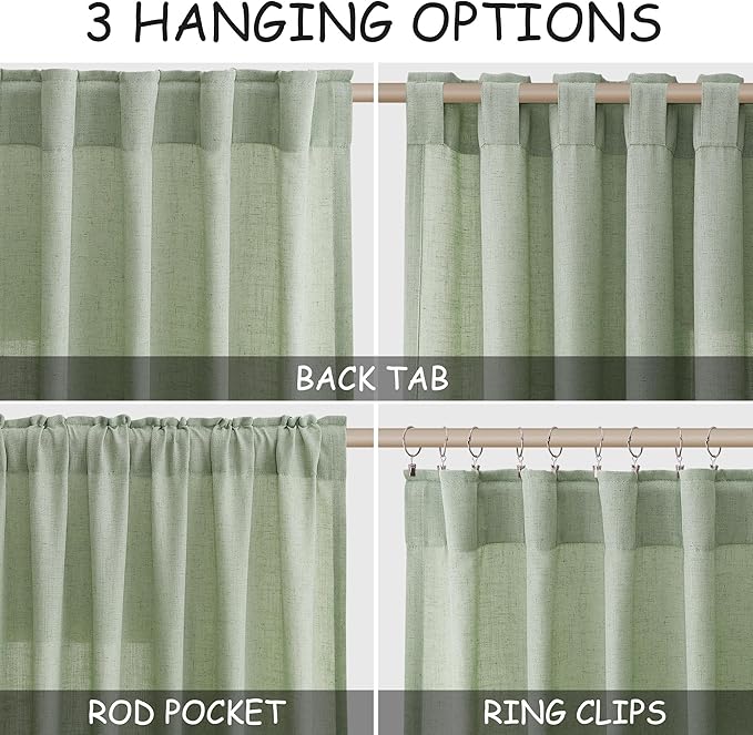Nanspring Mist Sage Linen Curtains 84 Inch Length 2 Panels Set for Living Room Rod Pocket Back Tab Light Filtering Window Drapes for Bedroom Dining Room Protect Privacy Modern Farmhouse Decor 52x84