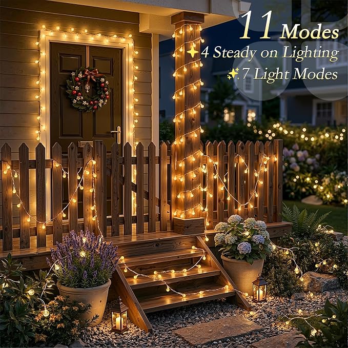 Globe String Lights, 50FT 100 LED USB Fairy Lights, 11 Modes 2-in-1 Warm White & Multicolor Changing, IP44 Waterproof Indoor Outdoor Crystal Ball Lights for Bedroom Garden Party Decor