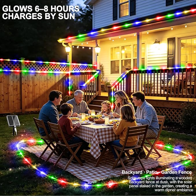 Solar Rope Lights Outdoor Waterproof, 66FT 200 LED Solar String Lights with 8 Lighting Modes,Trampoline Lights, Solar Patio Light for Garden Fence Backyard Deck Porch Pool Tree Christmas Decor