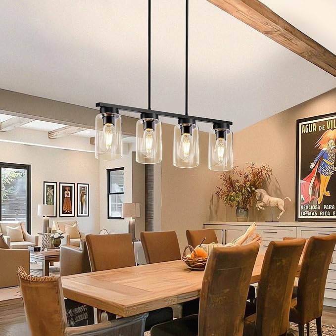 Island Lights for Kitchen,4-Light Black Dining Room Light Fixture Chandeliers for Dining Room Over Table, Modern Kitchen Island Lighting Farmhouse Kitchen Island Light Fixtures Pendant Lights 27"