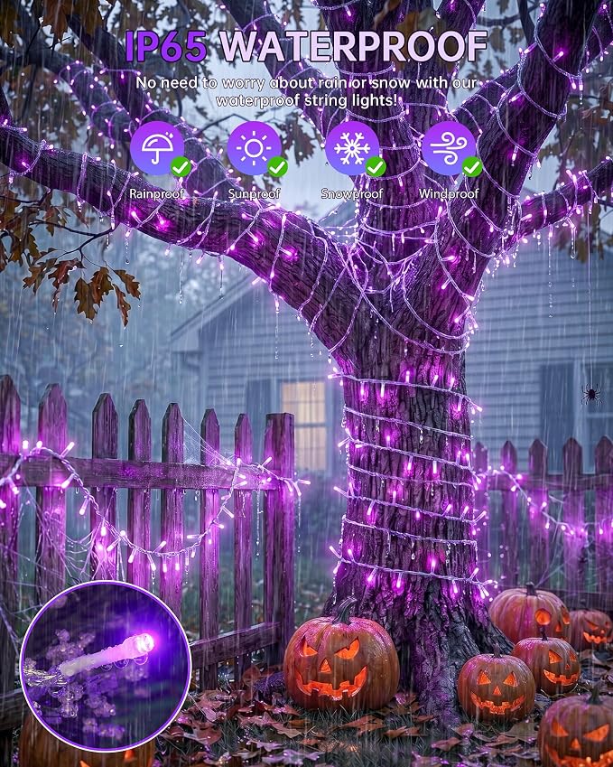 Halloween String Lights Indoor Outdoor,33FT 100 LED Purple Christmas Twinkle Lights,13 Modes Fairy Lights Plug in,Connectable IP65 Waterproof for Xmas Room Tent Patio Tree Party Decor(Purple)