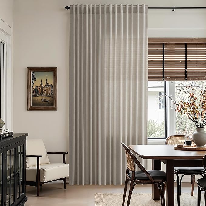 Nanspring Grey Beige Linen Curtains 63 Inch Length ffor Living Room Luxury Light Filtering Semi Sheer Curtain Back Tab Simple Modern Neutral Elegant Boho Gray Drapes for Bedroom 52x63, 2 Panels