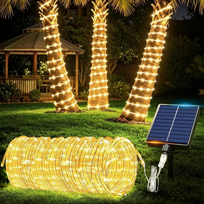 Solar Rope Lights Outdoor Waterproof, 33FT 100 LED Solar String Lights with 8 Lighting Modes,Trampoline Lights, Solar Patio Light for Garden Fence Backyard Deck Porch Pool Tree Christmas Decor