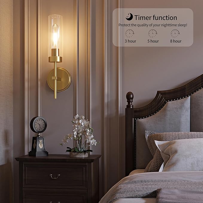 Gold Battery Operated Wall Sconce Set of 2, Wireless Wall Sconces with Remote Control, Rechargeable 3000K Dimmable Wall Light for Bedroom Living Room Bathroom Hallway Entryway Stairwell