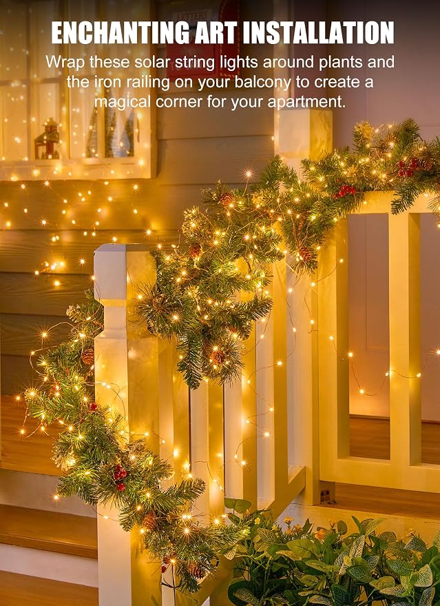 Brightown Outdoor Solar String Lights, 6 Pack 33Feet 100 Led Solar Powered Fairy Lights with 8 Modes Waterproof Decoration Copper Wire Lights for Patio Yard Trees Christmas Wedding Party (Warm White) | IP65 Waterproof Solar Fairy Lights with 8 Modes, T...