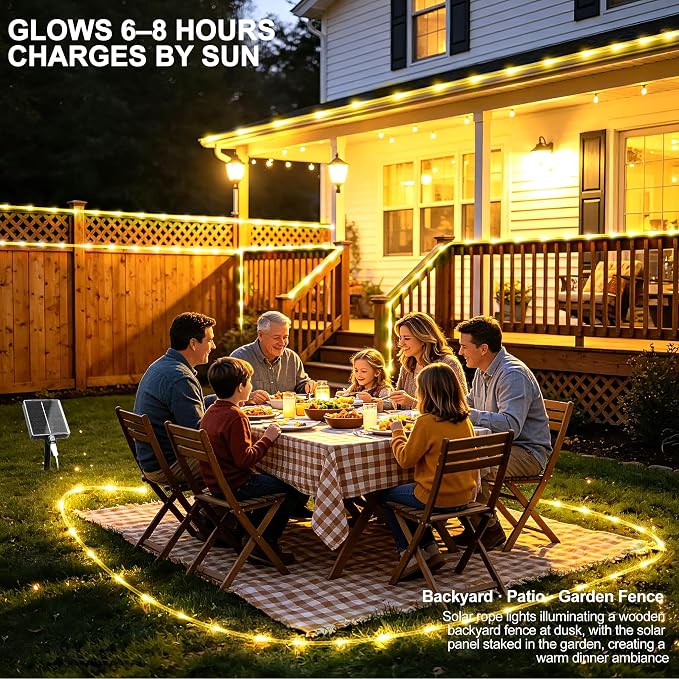 Solar Rope Lights Outdoor Waterproof, 33FT 100 LED Solar String Lights with 8 Lighting Modes,Trampoline Lights, Solar Patio Light for Garden Fence Backyard Deck Porch Pool Tree Christmas Decor