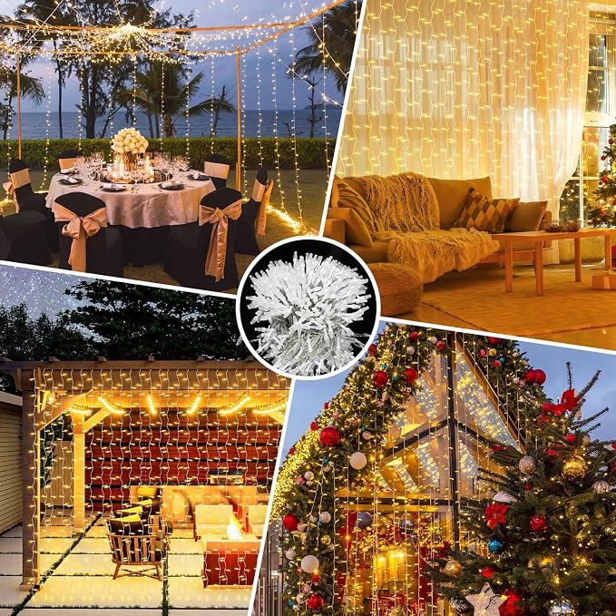 THKFUL Fairy Curtain Lights,20 x6.6FT 408LED Warm White Curtain String Lights Plug in,Backdrop Hanging Fairy Lights Connectable,Waterproof Remote for Bedroom Balcony Garden
