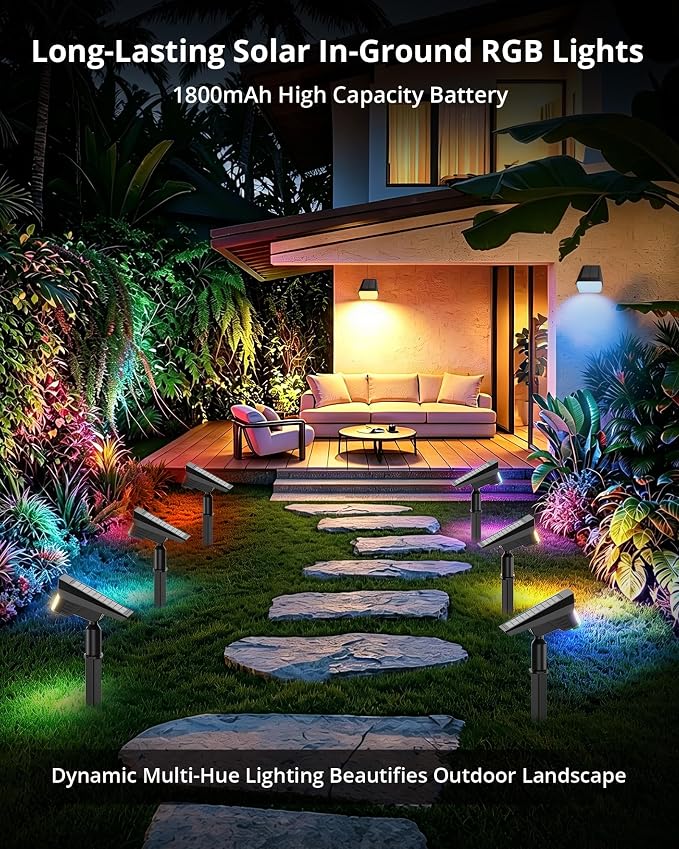 Solar Color Changing RGB Lights IP65 Waterproof, 56 LED 8 Lighting Modes Solar Spotlights, Landscape Lights for Yard Garden Pathway Holiday Decor, 6 Pack (Multicolor)