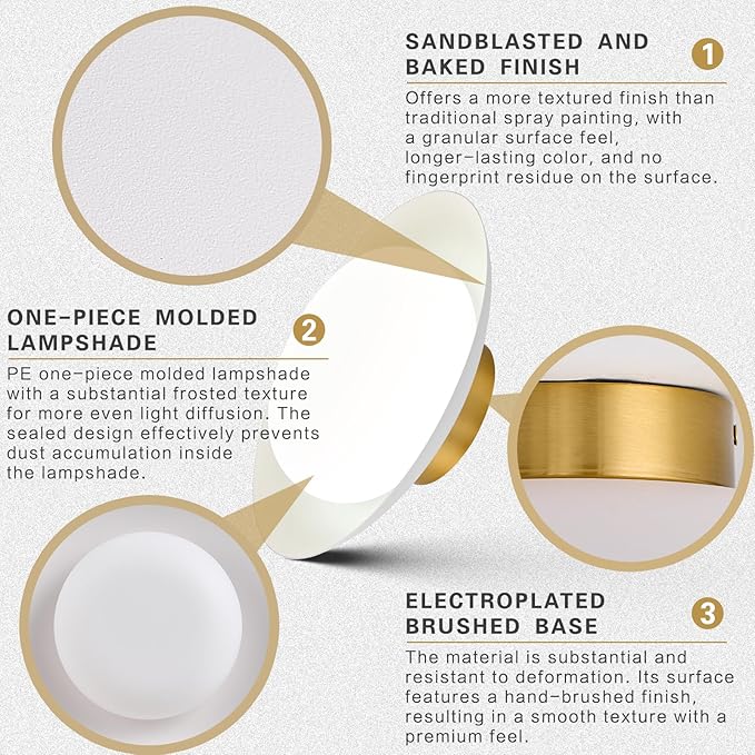 Modern LED Semi Flush Mount Ceiling Light Fixture,Energy Saving 24W Non Dimmable,White and Gold,Easy to Install,for Hallway Bedroom Kitchen Bathroom Closet Entryway Laundry Room,5000K(11.81")