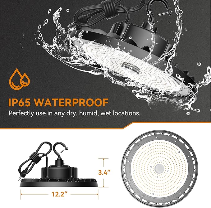 UFO LED High Bay Light 240W 36,000lm 5000K Daylight, High Bay LED Shop Lights with US Plug 5’ Cable, Commercial Warehouse Lights, Factory Area Lighting Fixture, Non-Dim, 2PCS