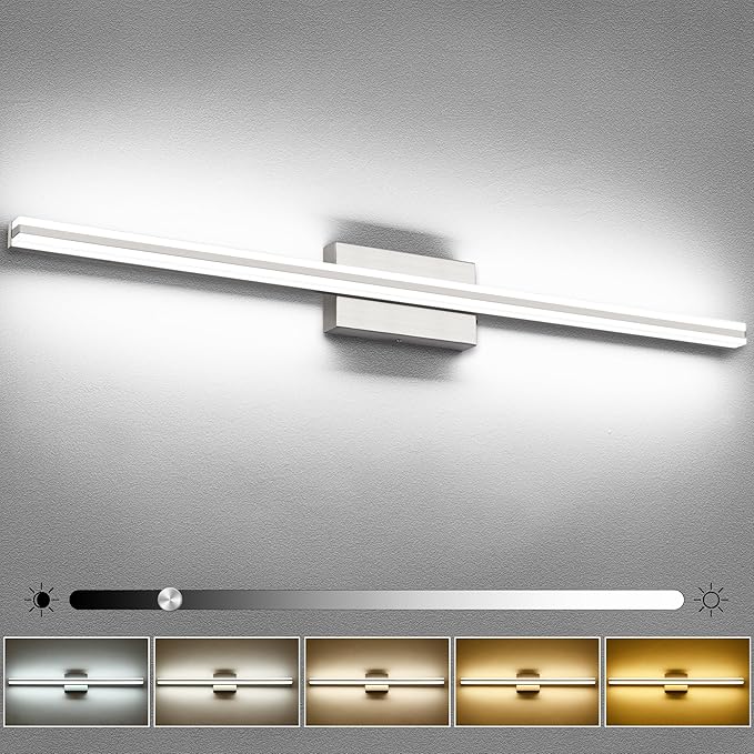 SOLFART Bathroom Lighting Fixtures Over Mirror Brush Nickel 40 inch Vanity Lights 5CCT Dimmable LED Bathroom Light