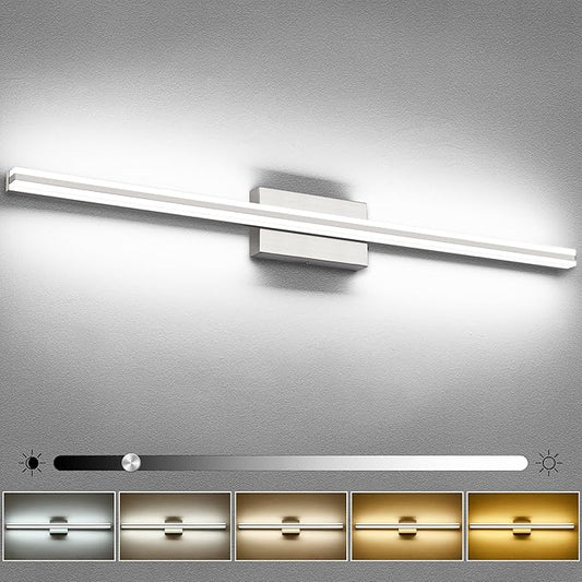 SOLFART Bathroom Lighting Fixtures Over Mirror Brush Nickel 40 inch Vanity Lights 5CCT Dimmable LED Bathroom Light