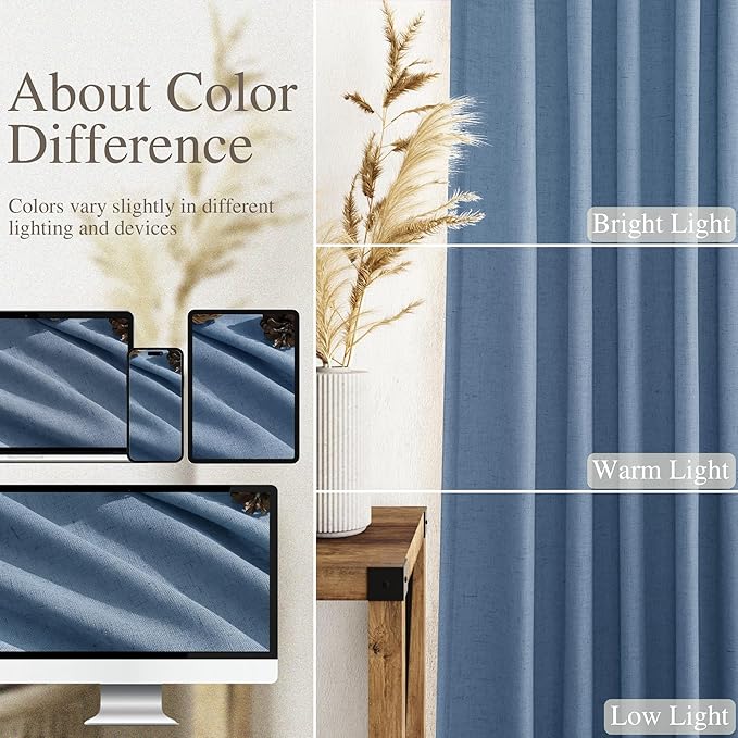 Linen Stone Blue Curtains 108 inch Living Room Back Tab Light Filtering Semi Sheer Drapes Modern Simplicity Farmhouse Coastal Decor for Floor to Ceiling High Window 52x108,2 Panels