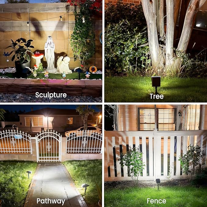 JEJOT Solar Lights Outdoor Waterproof IP65, Super Bright LED,Cool Light 2 Lighting Modes Selectable, Solar Powered Yard Garden Solar Spot Lights for Outside Landscape Auto On/Off -8 Pack