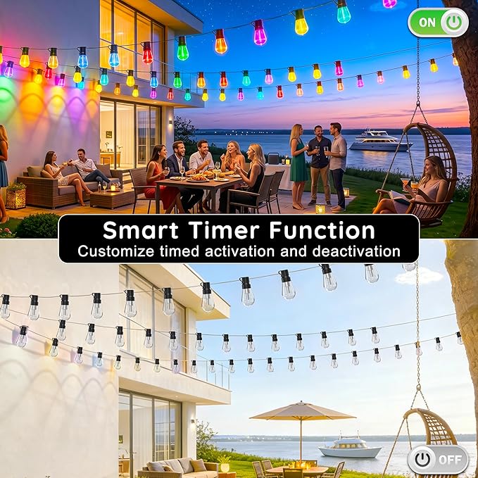 300FT RGB+IC Outdoor String Lights, Dimmable Shatterproof LED Bulbs, IP67 Waterproof DreamColor Chasing Lights, Multicolor Dynamic Lighting for Patio Balcony Garden & Outdoor Living Area Decoration