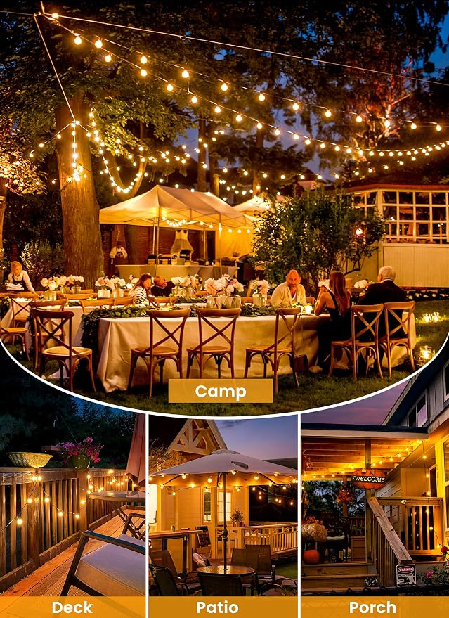 Brightown 75FT 36LED Solar String Lights Outdoor with Remote & USB Port, Shatterproof Bulbs, Dimmable & Timable, 3 Modes, Patio Lights with Mount Clips for Backyard Garden Decor - Last for 36+Hrs