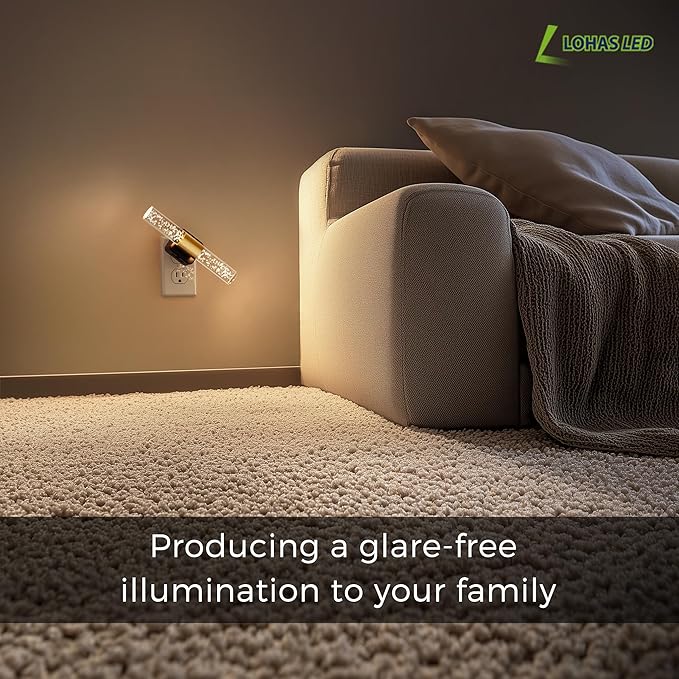 L LOHAS LED Rotating Night Light, Night Lights Plug into Wall, Auto Light Sensor Nightlight Dimmable 100LM, 3000K Soft Light, LED Acrylic Bubble Nightlight Plug in for Bedroom Bathroom Hallway, 1 Pack