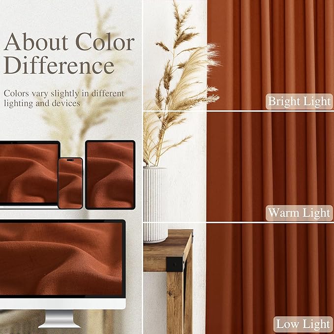 Terracotta Linen Curtains 102 inches Long 2 Panels for Living Room Extra Long Back Tab Semi Sheer Rustic Farmhouse Boho Curtains Ceiling to Floor Length 102 inch for Large Window Rust Colored