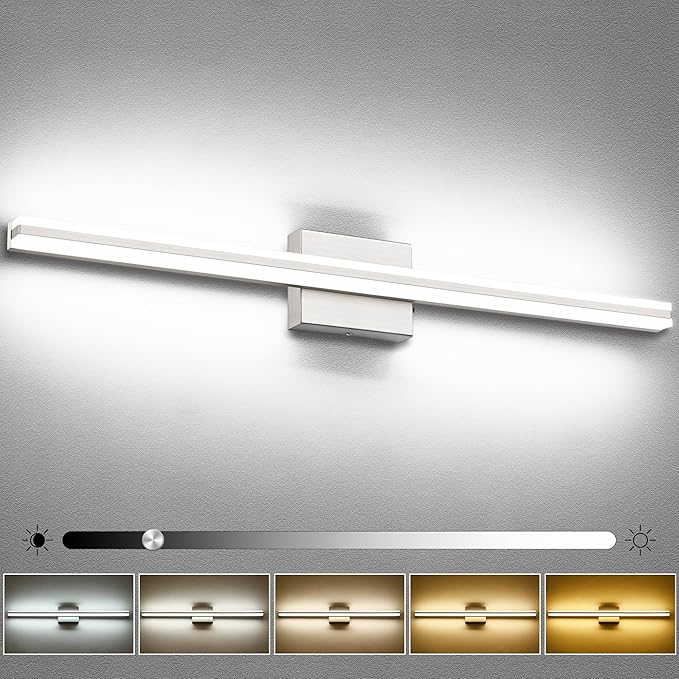 SOLFART Vanity Lights for Bathroom Brush Nickel Modern 32 Inches Bathroom Light Fixtures 5CCT LED Wall Lights